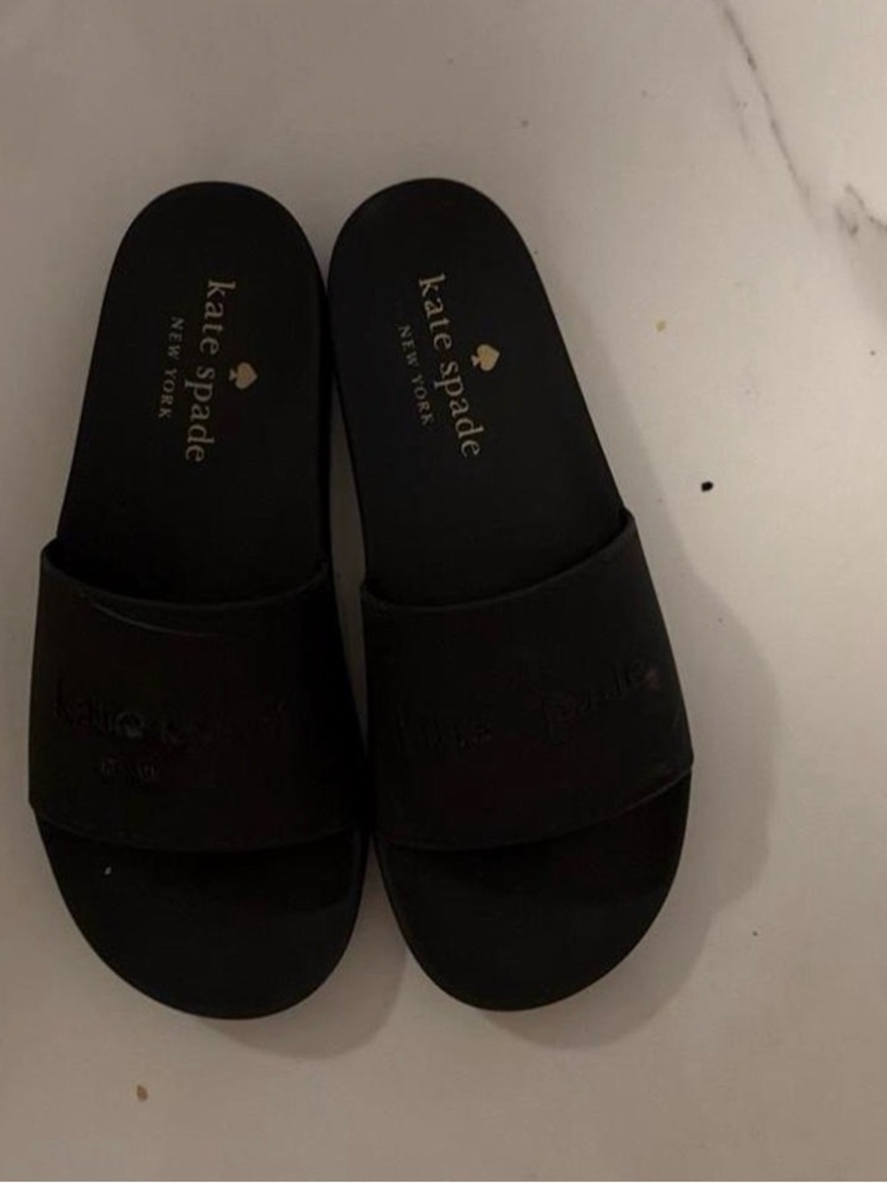 kate spade Black Slide Sandals with Gold Logo